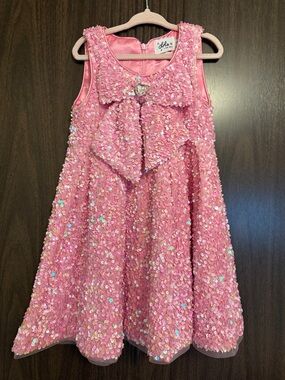 Girls' Pink Sequin Bow Party Dress